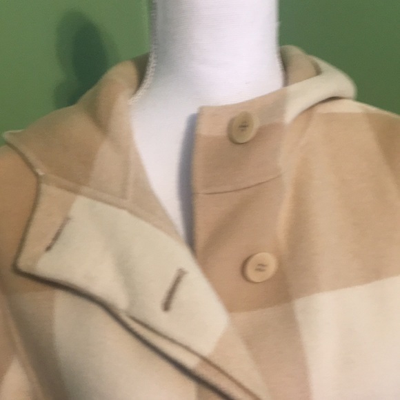 DKNY tan‎ and cream check wool hooded coat - Picture 2 of 7
